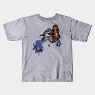 Cute mermaid and funny dolphin Kids T-Shirt